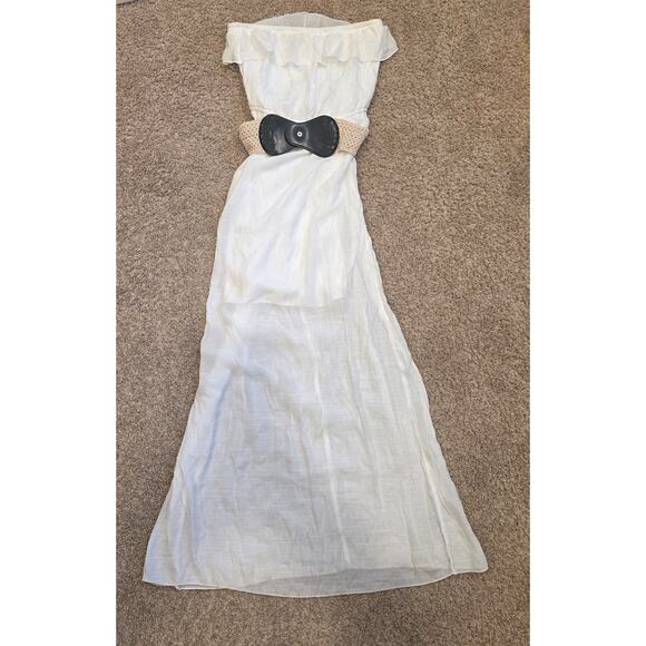 Trixxi white strapless maxi dress ruffled chest detail, removable belt sz L - Picture 2 of 6